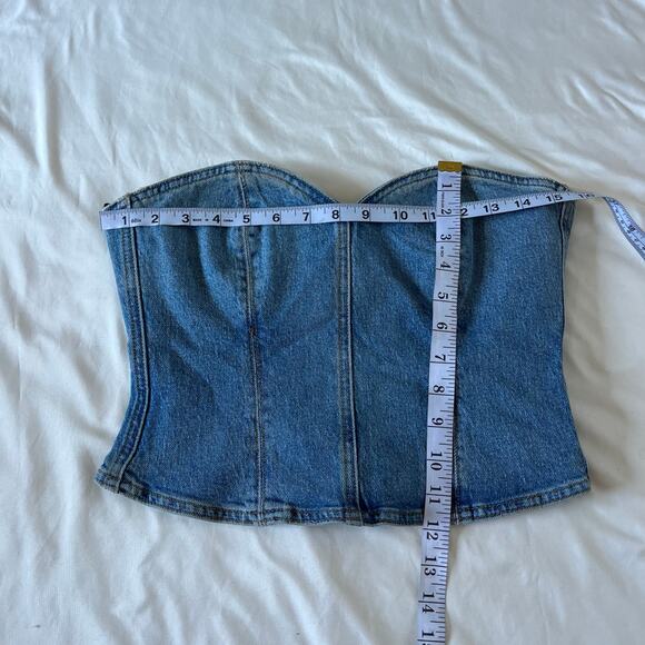 Zara Blue Denim Strapless Corset Top Wmns S Rodeo Western Festival Country - Picture 7 of 7